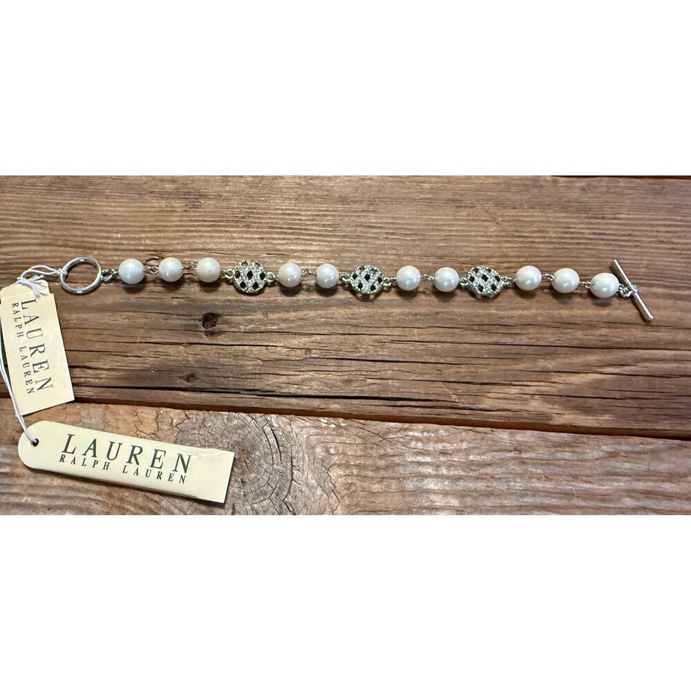 New Ralph Lauren Bracelet 7.5” Pearl Silver Tone